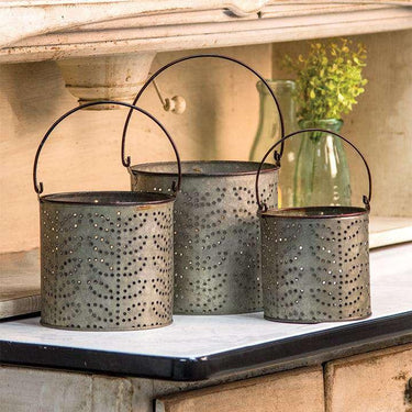 3/Set Punched Tin Buckets - The Fox Decor